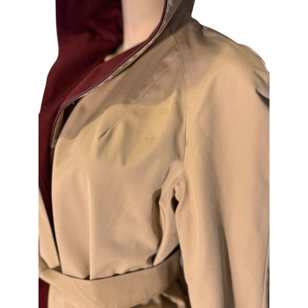 Etienne Aigner Reversible Hooded Trench Coat Size 12 Burgundy Khaki VTG belted - Picture 8 of 14